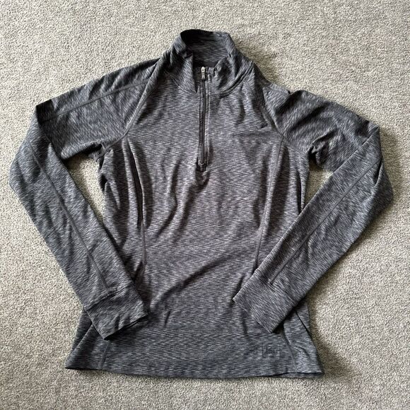 REI Top Womens Medium Grey Midweight Base Layer Half Zip Pullover Thumbholes - Picture 1 of 6